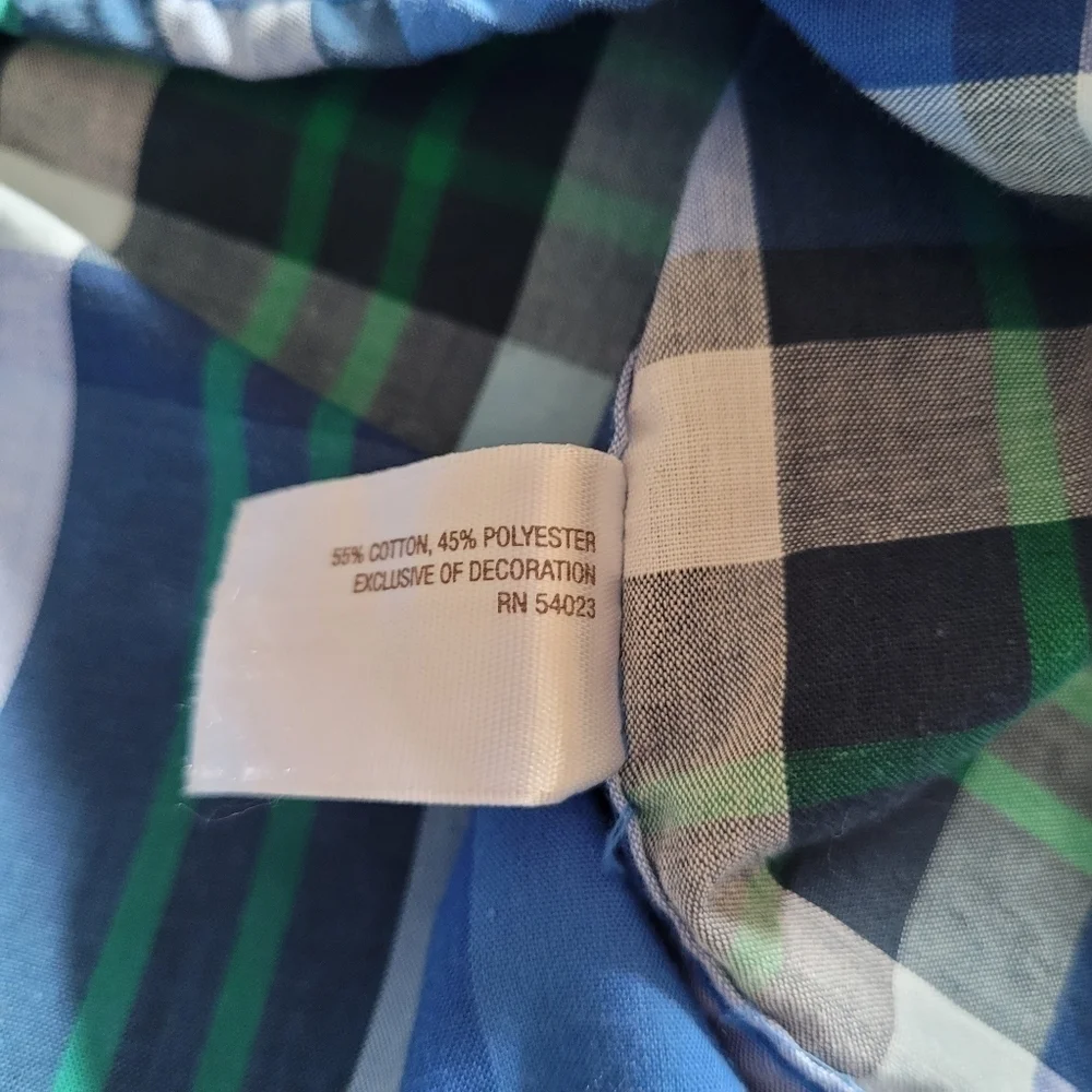 Old Navy Boys Long Sleeve Button Down Blue, Green, White Plaid Shirt Sz L